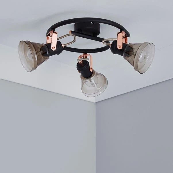 Dunelm Milas 3 Light Black Industrial Semi-Flush Ceiling Fitting 4 Dunelm Milas 3 Light Black Industrial Semi-Flush Ceiling Fitting - Image 2