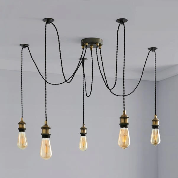 Dunelm Logan 5 Light Spider Antique Brass Industrial Cluster Flex Fitting 4 Dunelm Logan 5 Light Spider Antique Brass Industrial Cluster Flex Fitting - Image 2