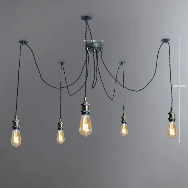 Dunelm Logan 5 Light Spider Antique Brass Industrial Cluster Flex Fitting 7 Dunelm Logan 5 Light Spider Antique Brass Industrial Cluster Flex Fitting - Image 5