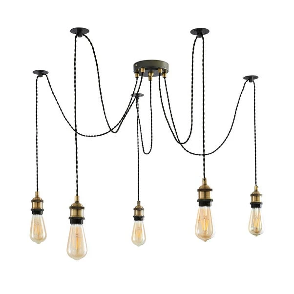 Dunelm Logan 5 Light Spider Antique Brass Industrial Cluster Flex Fitting 8 Dunelm Logan 5 Light Spider Antique Brass Industrial Cluster Flex Fitting - Image 6