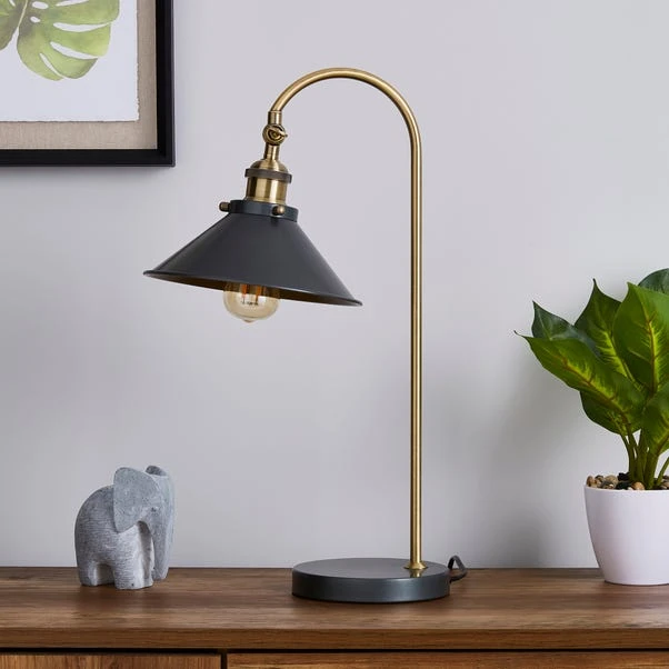 Dunelm Logan Antique Brass Grey Industrial Table Lamp 4 Dunelm Logan Antique Brass Grey Industrial Table Lamp - Image 2