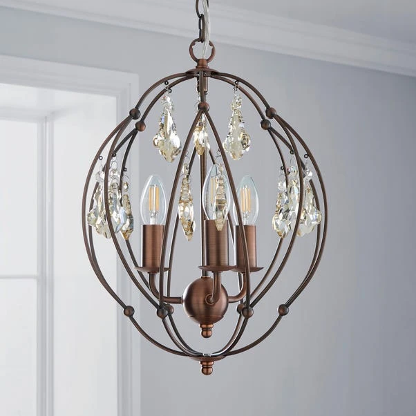 Dunelm Salino Globe 3 Light Antique Copper Chandelier 4 Dunelm Salino Globe 3 Light Antique Copper Chandelier - Image 2
