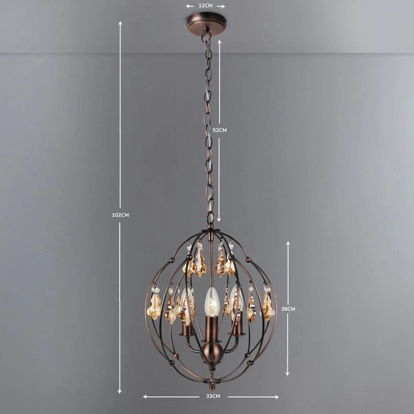 Dunelm Salino Globe 3 Light Antique Copper Chandelier 7 Dunelm Salino Globe 3 Light Antique Copper Chandelier - Image 5