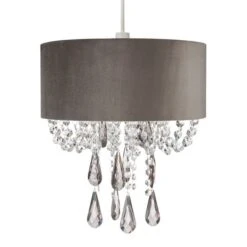 Dunelm Halle Velvet Jewel Grey Easy Fit Pendant -Lighting Heaven 1000149159 alt05