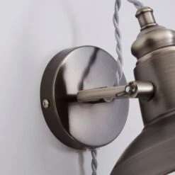 Dunelm Lucas Industrial Easy Fit Plug In Wall Light Pewter -Lighting Heaven 1000158758 alt03