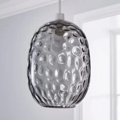Dunelm Elodie Dimpled Glass Easy Fit Pendant Grey Lustre 9 Dunelm Elodie Dimpled Glass Easy Fit Pendant Grey Lustre -Lighting Heaven 1000180647 alt01