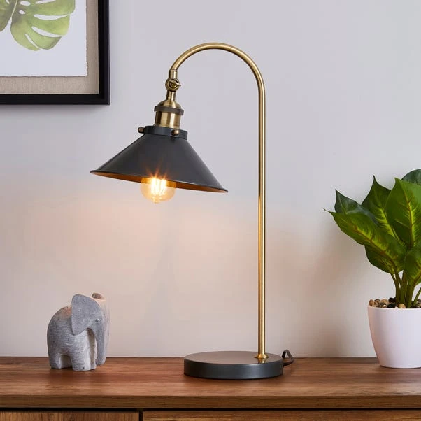 Dunelm Logan Antique Brass Grey Industrial Table Lamp 3 Dunelm Logan Antique Brass Grey Industrial Table Lamp