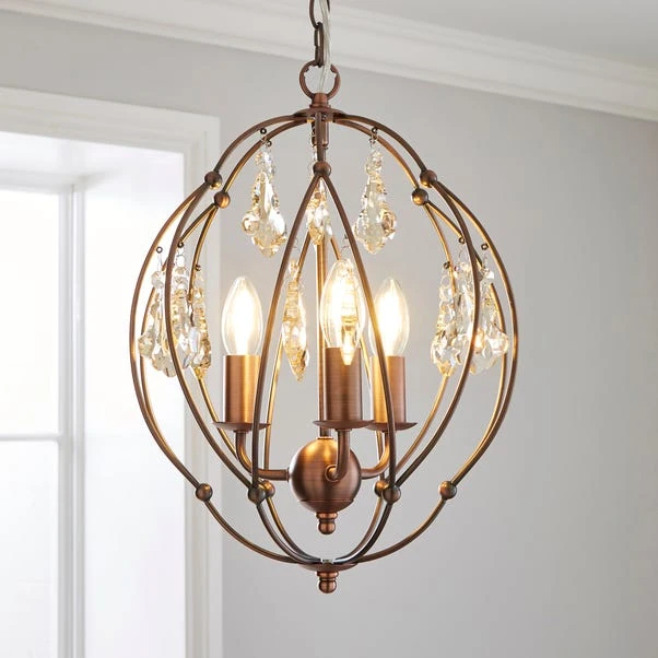Dunelm Salino Globe 3 Light Antique Copper Chandelier 3 Dunelm Salino Globe 3 Light Antique Copper Chandelier