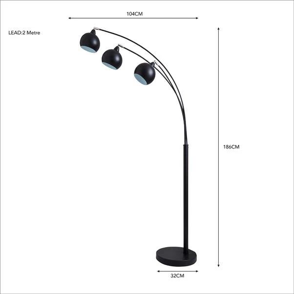 Dunelm Herm 3 Arm Arc Black Floor Lamp 7 Dunelm Herm 3 Arm Arc Black Floor Lamp - Image 5