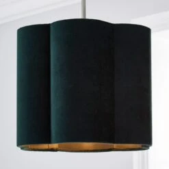 Dunelm Vivian 25cm Scallop Velvet Green Lamp Shade