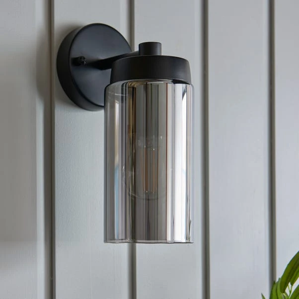 Dunelm Ellison Matt Black Smoked Glass Outdoor Wall Light 4 Dunelm Ellison Matt Black Smoked Glass Outdoor Wall Light - Image 2