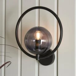 Dunelm Fort Halo Black Smoked Glass Outdoor Wall Light