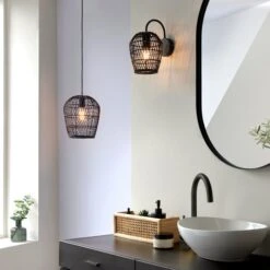 Dunelm Kirra Bathroom Faux Rattan Wall Light -Lighting Heaven 30789857 alt04