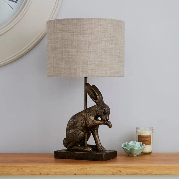 Dunelm Hare Licking Paw Table Lamp Ant Brs 4 Dunelm Hare Licking Paw Table Lamp Ant Brs - Image 2