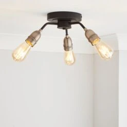 Dunelm Marsden 3 Light Semi Flush Ceiling Fitting, Black And Nickel