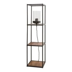 Dunelm Fulton Midi Shelved Floor Lamp Rustic Pine And Black -Lighting Heaven 30802421 alt04