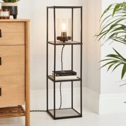 Dunelm Aiko Midi Shelved Floor Lamp Black And Faux Marble