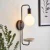 Dunelm Aubrey Exposed Bulb Shelf Wall Light Black And Faux Marble -Lighting Heaven 30802437