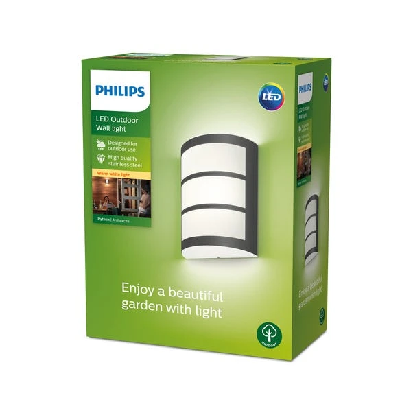 Philips Python Integrated LED Outdoor Wall Light, Warm White 3 Philips Python Integrated LED Outdoor Wall Light, Warm White